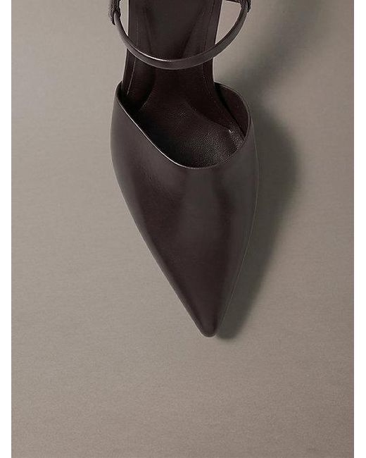 Calvin Klein Brown Leather Slingback Stiletto Pumps