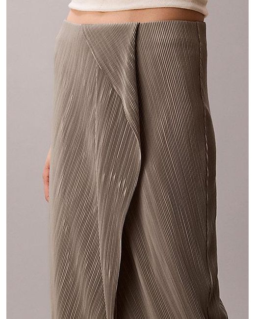 Calvin Klein Brown Draped Plissé Midi Skirt