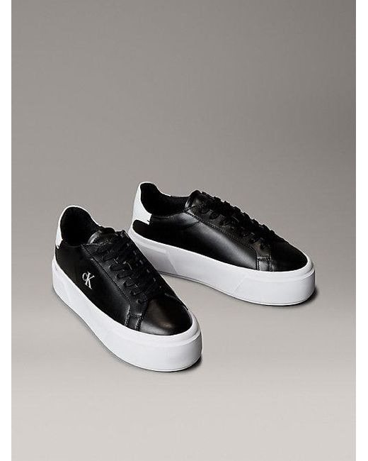 Calvin Klein Black Jeans Sienna Leather Logo Platform Trainers