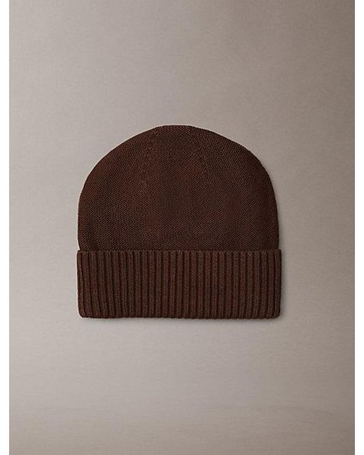 Calvin Klein Brown Cotton Logo Embroidery Beanie for men