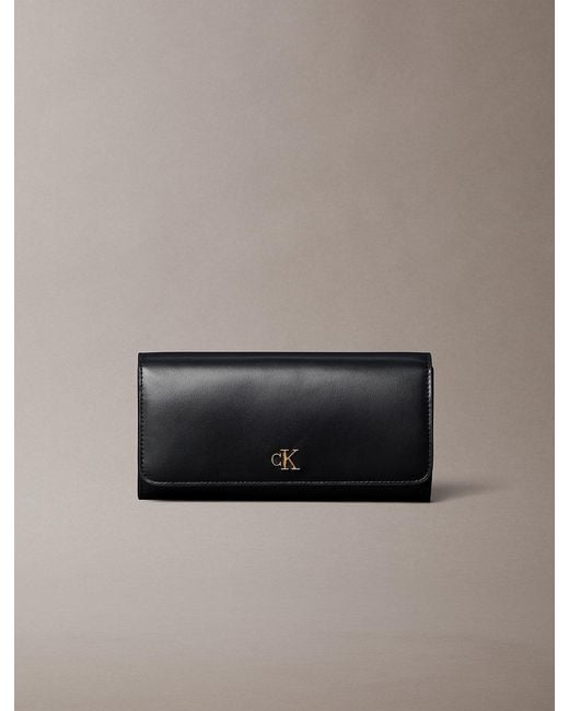 Calvin Klein Black Leather Rfid Monogram Longfold Wallet