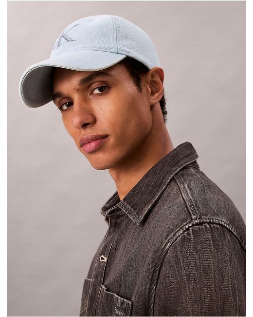 Calvin Klein White Denim Monogram Cap for men