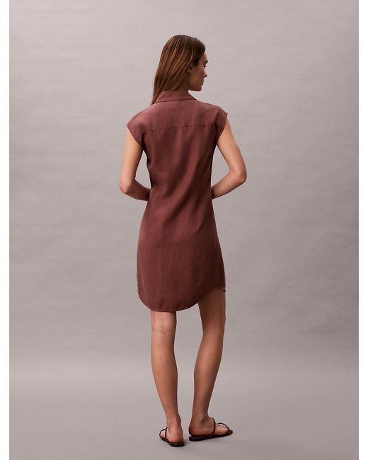 Calvin Klein Brown Soft Lyocell Linen Shirt Dress