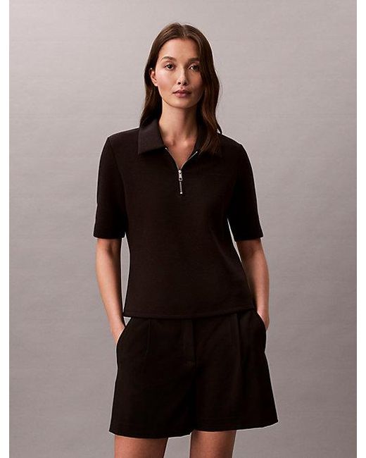 Calvin Klein Brown Short Sleeve Zip Polo Top