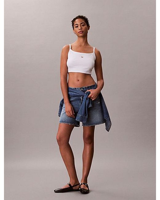Calvin Klein Blue Jeans Cropped Ribbed Cotton Cami Top