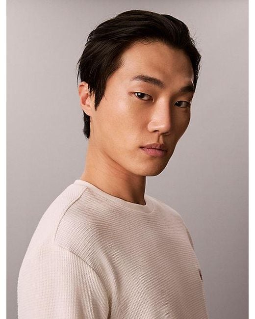 Calvin Klein White Long Sleeve Waffle T-Shirt for men