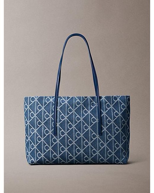 Calvin Klein Blue Large Denim Jacquard Tote Bag With Pouch