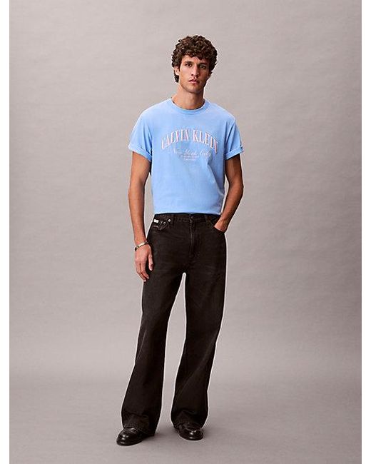 Calvin Klein Blue Jeans Embroidered Nyc Logo T-Shirt for men