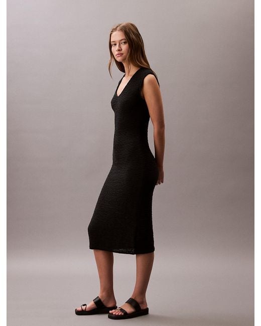 Robe Longueur Midi En Maille Transparente Calvin Klein en coloris Brown
