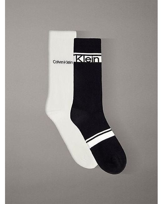 Calvin Klein Gray 2 Pack Cotton Logo Stripe Crew Socks for men