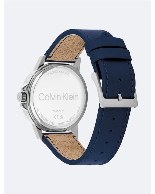Calvin Klein Blue Emblem Dial Leather Strap Watch for men