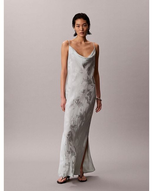Calvin Klein Multicolor Satin Jacquard Maxi Slip Dress