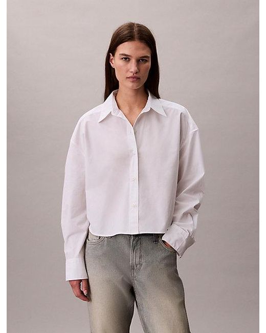 Calvin Klein Purple Poplin Relaxed Cropped Button Up Shirt