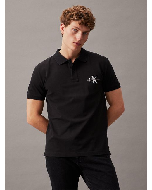 Calvin Klein Black Monogram Polo Shirt for men