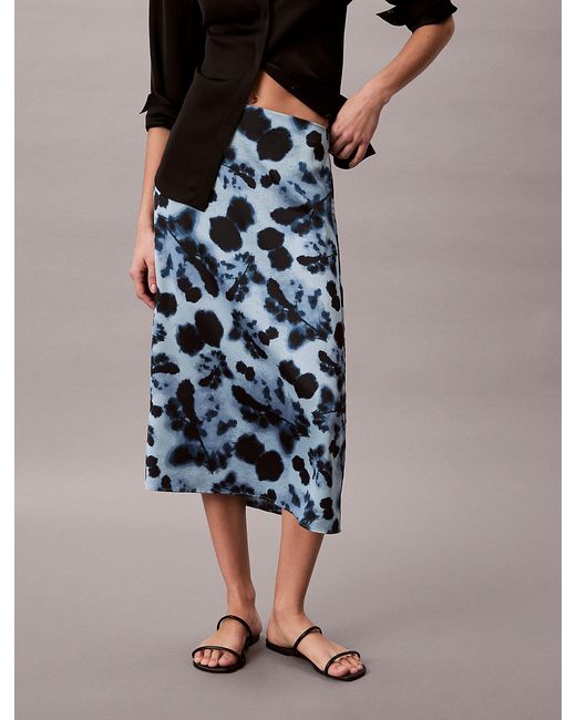 Calvin Klein Multicolor Printed Satin Midi Skirt