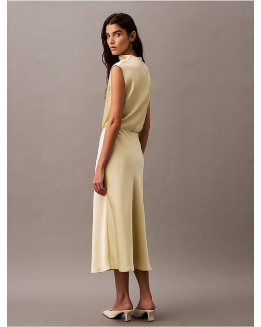 Calvin Klein Natural Matte Satin Midi Skirt