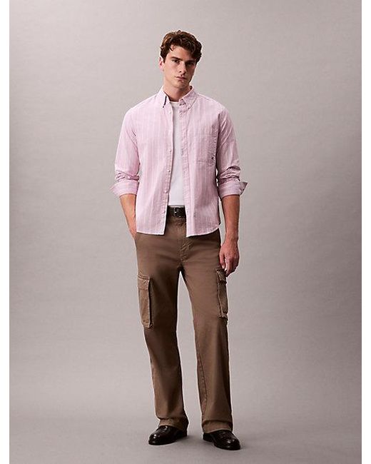 Calvin Klein Pink Jeans Stripe Classic Oxford Button Down Shirt for men