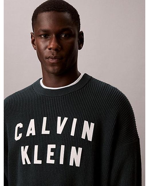 Calvin Klein Black Jeans Relaxed Varsity Logo Jumper for men