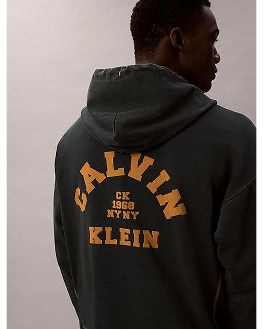 Calvin Klein Brown Jeans Washed Fleece Logo Graphic Relaxed Hoodie for men