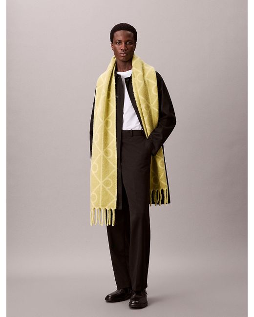 Calvin Klein Yellow Warm Wool Blend Logo Scarf for men