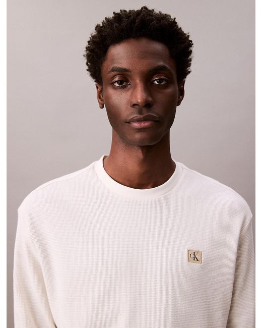 Calvin Klein White Long Sleeve Waffle T-Shirt for men