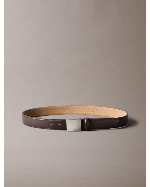 Calvin Klein Brown Full Grain Leather Plaque Buckle Belt for men