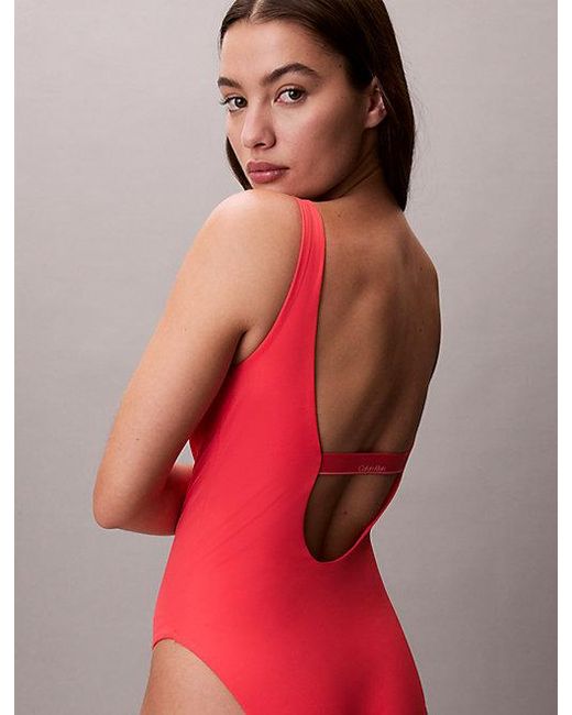 Calvin Klein Pink Scoop Back Swimsuit Ck Icon