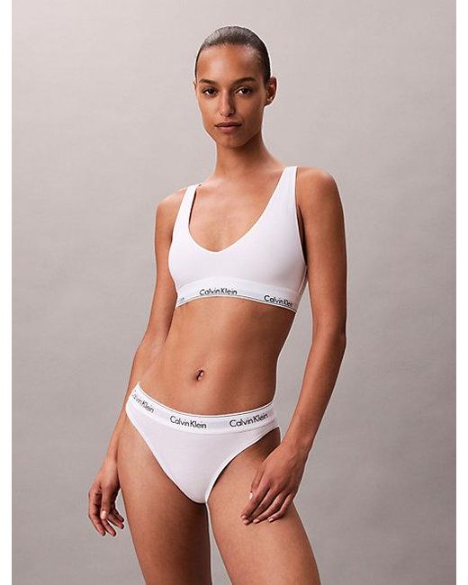 Calvin Klein White Unlined Triangle Bralette Icon Cotton Modal