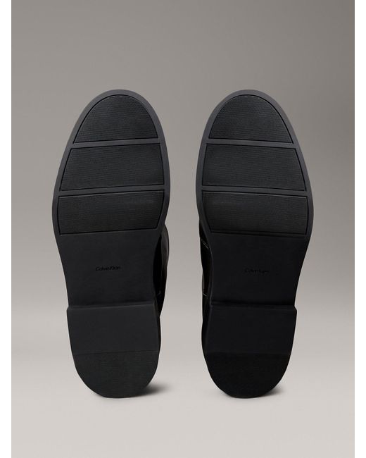 Calvin Klein Black Leather Stacked Heel Boots