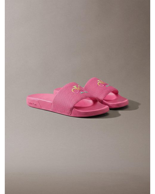 Calvin Klein Pink Canvas Contoured Logo Sliders