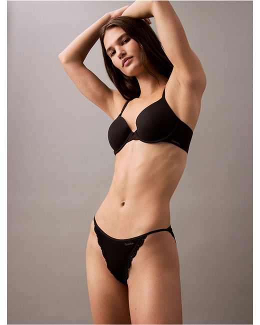 Calvin Klein Black Microfiber Stretch With Lace String Bikini