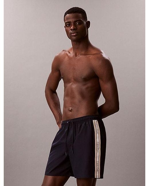 Calvin Klein Brown Medium Drawstring Swim Shorts Ck Icon for men