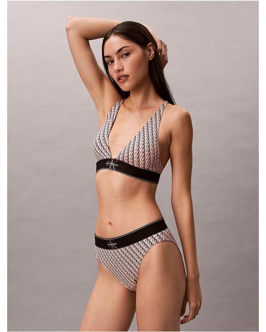Calvin Klein Brown Graphic Monogram Microfiber Stretch Lightly Lined Triangle Bralette