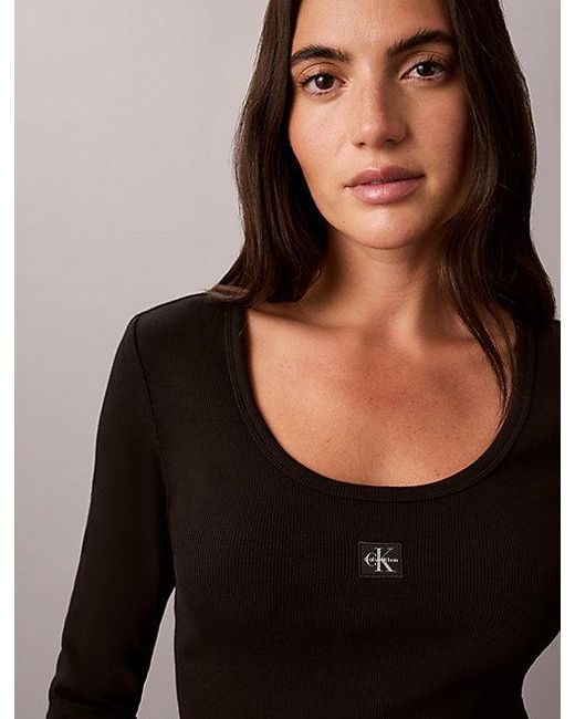 Calvin Klein Black Jeans Ribbed Cotton Long Sleeve Top