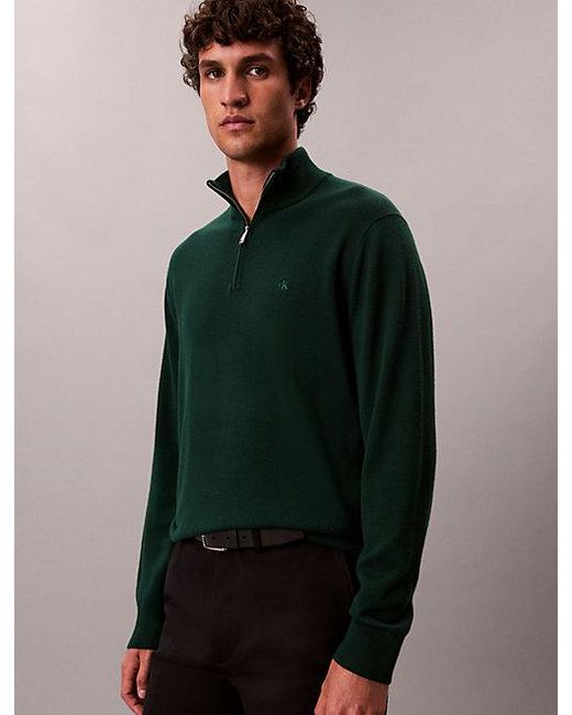 Calvin Klein Green Merino Wool Quarter Zip Jumper for men