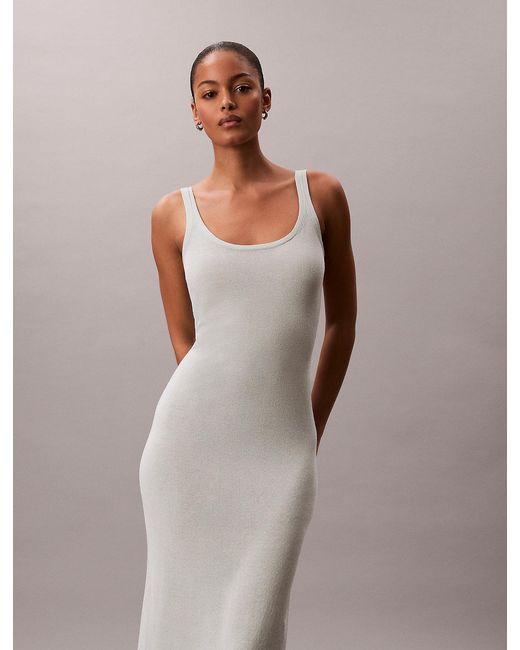 Calvin Klein Multicolor Linen Blend Tie-Back Midi Dress