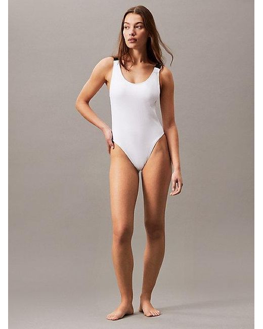 Calvin Klein White Badeanzug Mit Tiefem Rücken