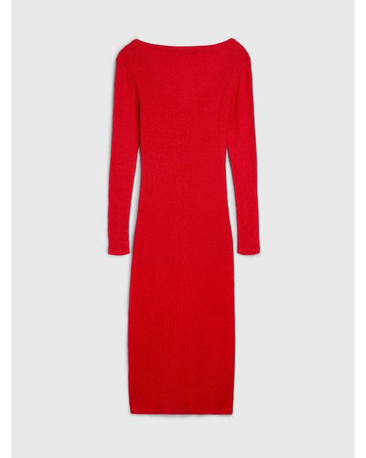 Calvin Klein Red Long Sleeve Knit Maxi Dress