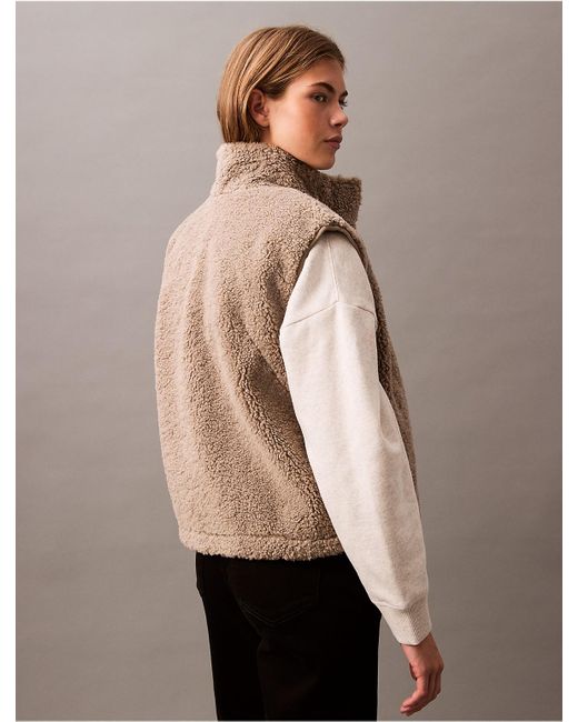 Calvin Klein Sherpa Cocoon Vest in Natural Lyst