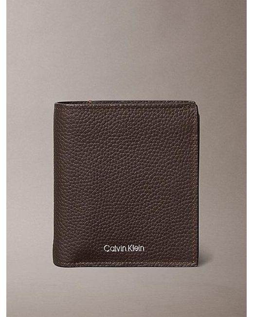 Calvin Klein Brown Leather Rfid Foil Logo Trifold Wallet for men