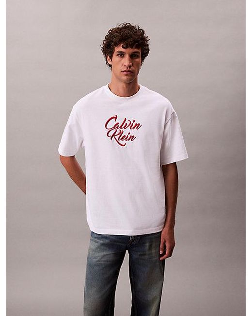 Calvin Klein Relaxed T-Shirt Met Grafisch Scriptlogo in het White voor heren