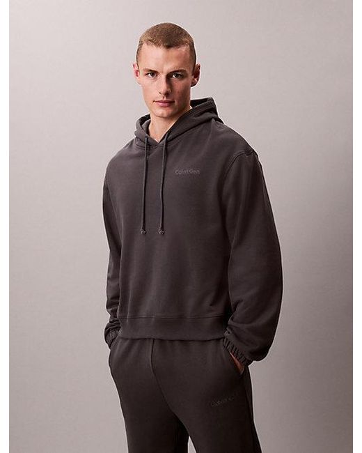 Calvin Klein Black Cotton Terry Blend Lounge Hoodie for men