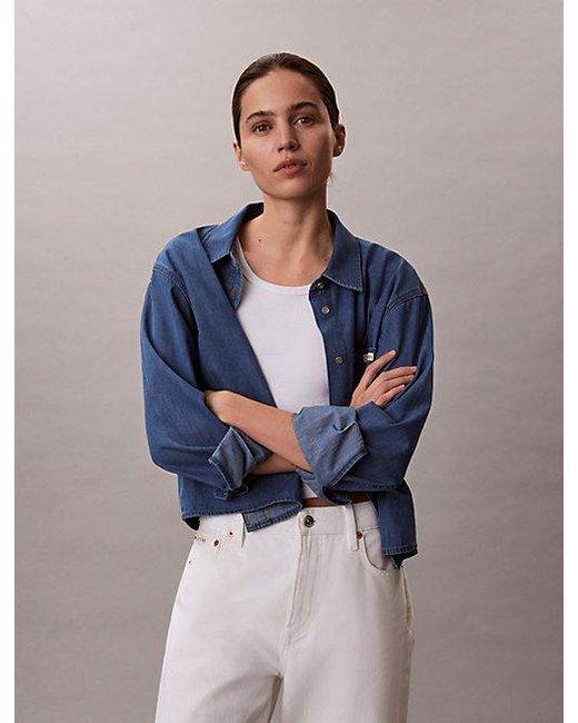 Calvin Klein Blue Jeans Cropped Denim Dad Shirt