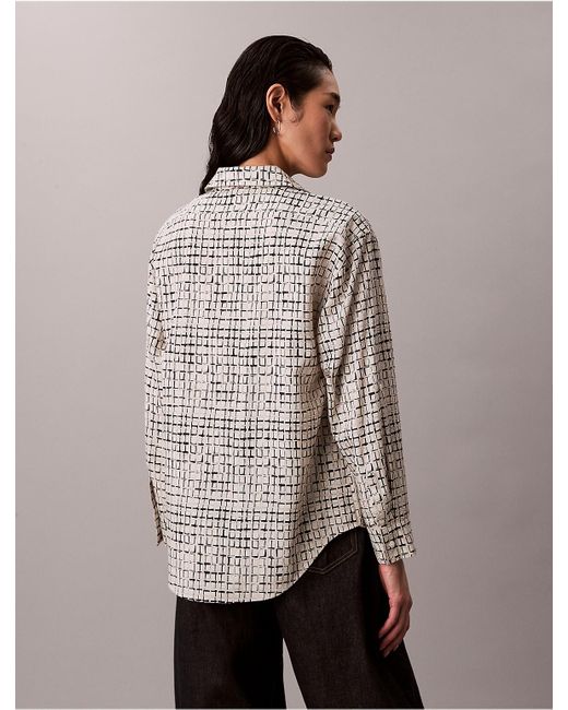 Calvin Klein Natural Printed Tencel Blend Roll Tab Shirt