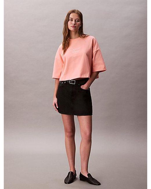 Calvin Klein Pink Jeans Boxy Cropped Logo T-Shirt