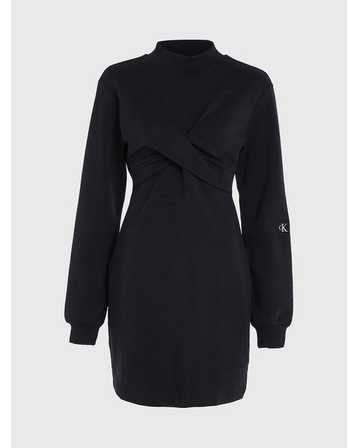 Robe portefeuille à manches longues en jersey Calvin Klein en coloris Black