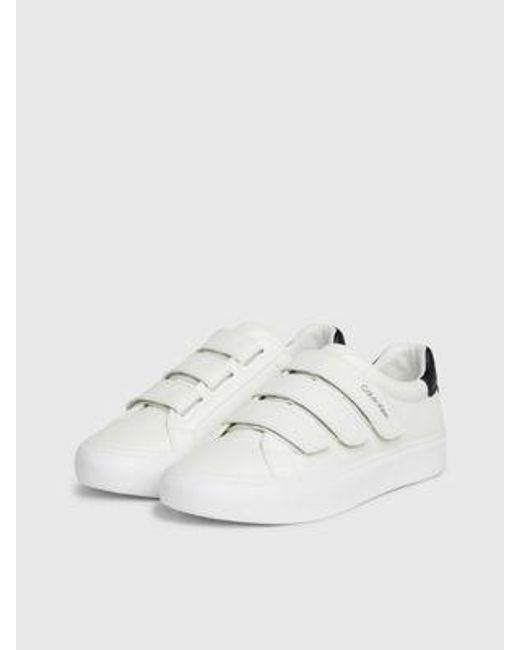 Calvin Klein White Leder-Sneakers mit Klettverschluss