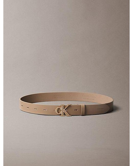 Calvin Klein Brown Full Grain Leather Logo Buckle Belt