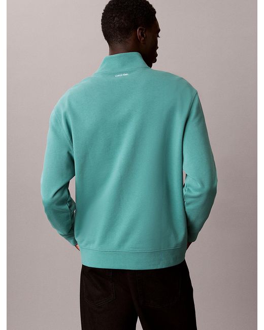 Calvin Klein Green Cotton Terry Quarter Zip Sweatshirt for men
