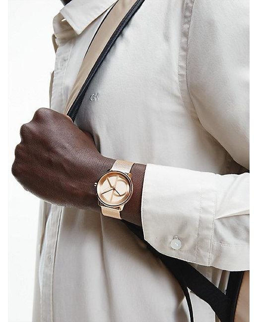 Calvin Klein Natural Monogram Logo Mesh Bracelet Watch